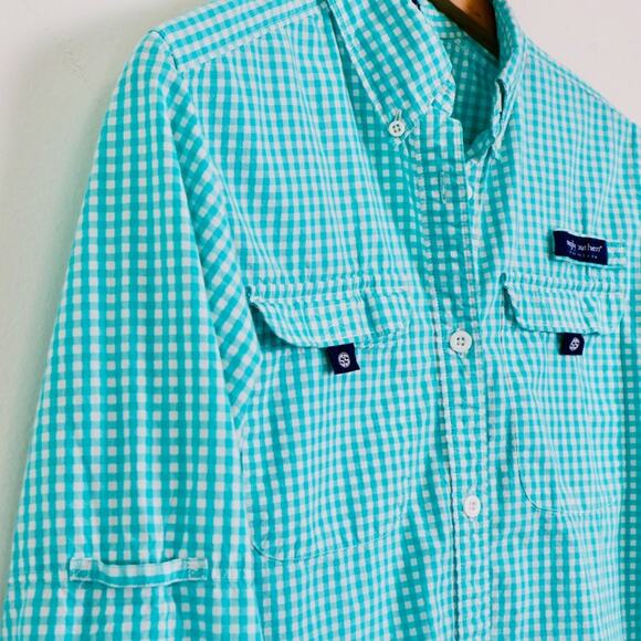 Simply Southern Size M Long Sleeve Button Up Shirt Gingham Check Teal - Picture 6 of 11